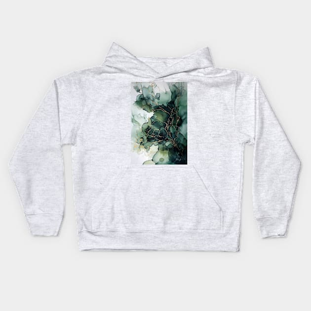 Olive Opulence - Abstract Alcohol Ink Art Kids Hoodie by inkvestor